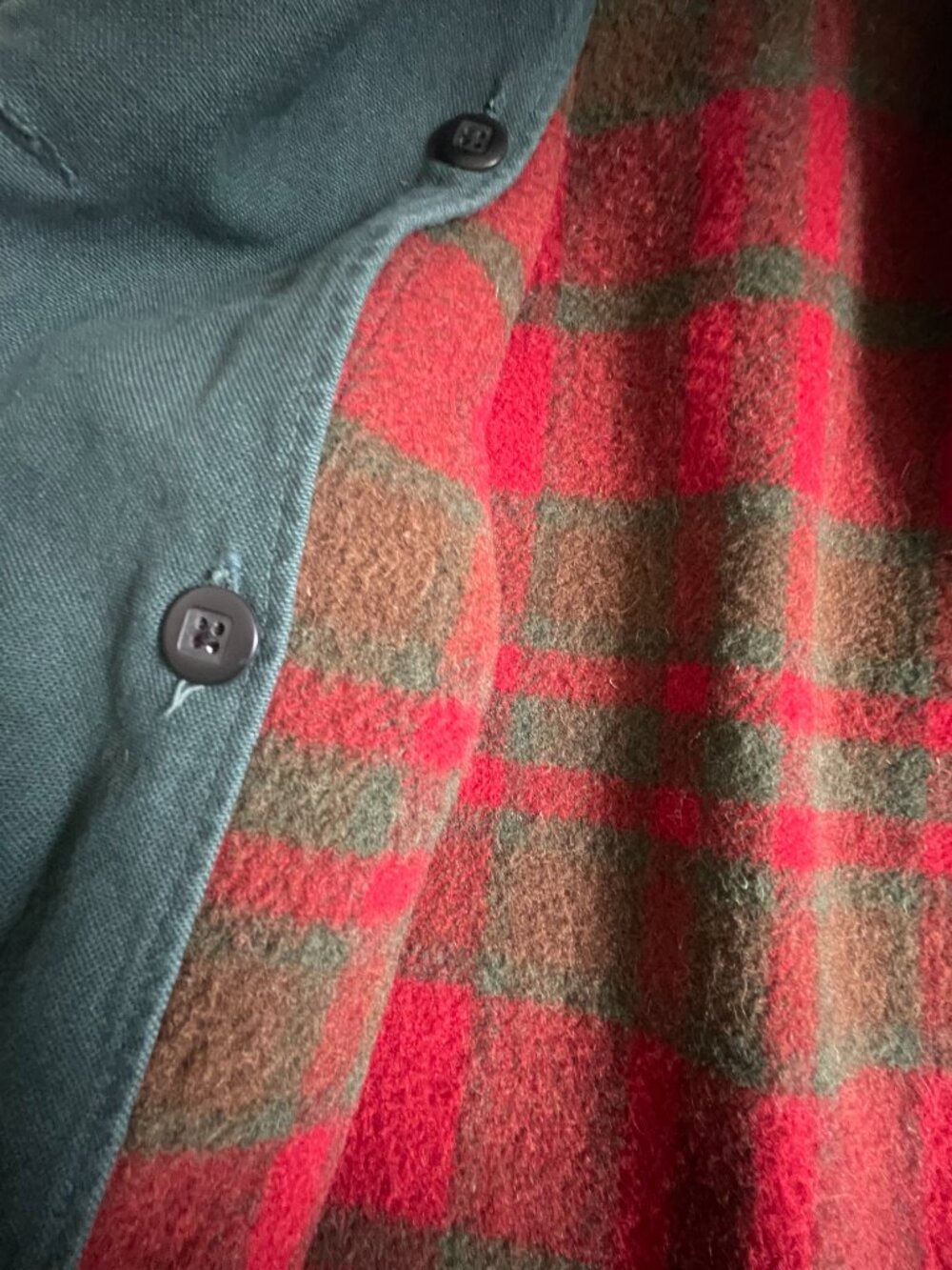 Vintage L.L. Bean Wool Plaid Lined Barn Coat Large Green - Picture 2 of 14